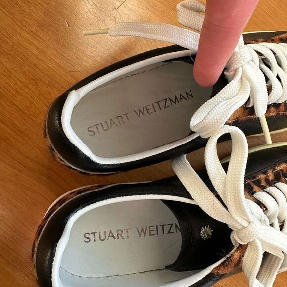 Stuart Weitzman Women’s Livvy Black And Leopard Low Top Lace Up Sneaker - Picture 6 of 16